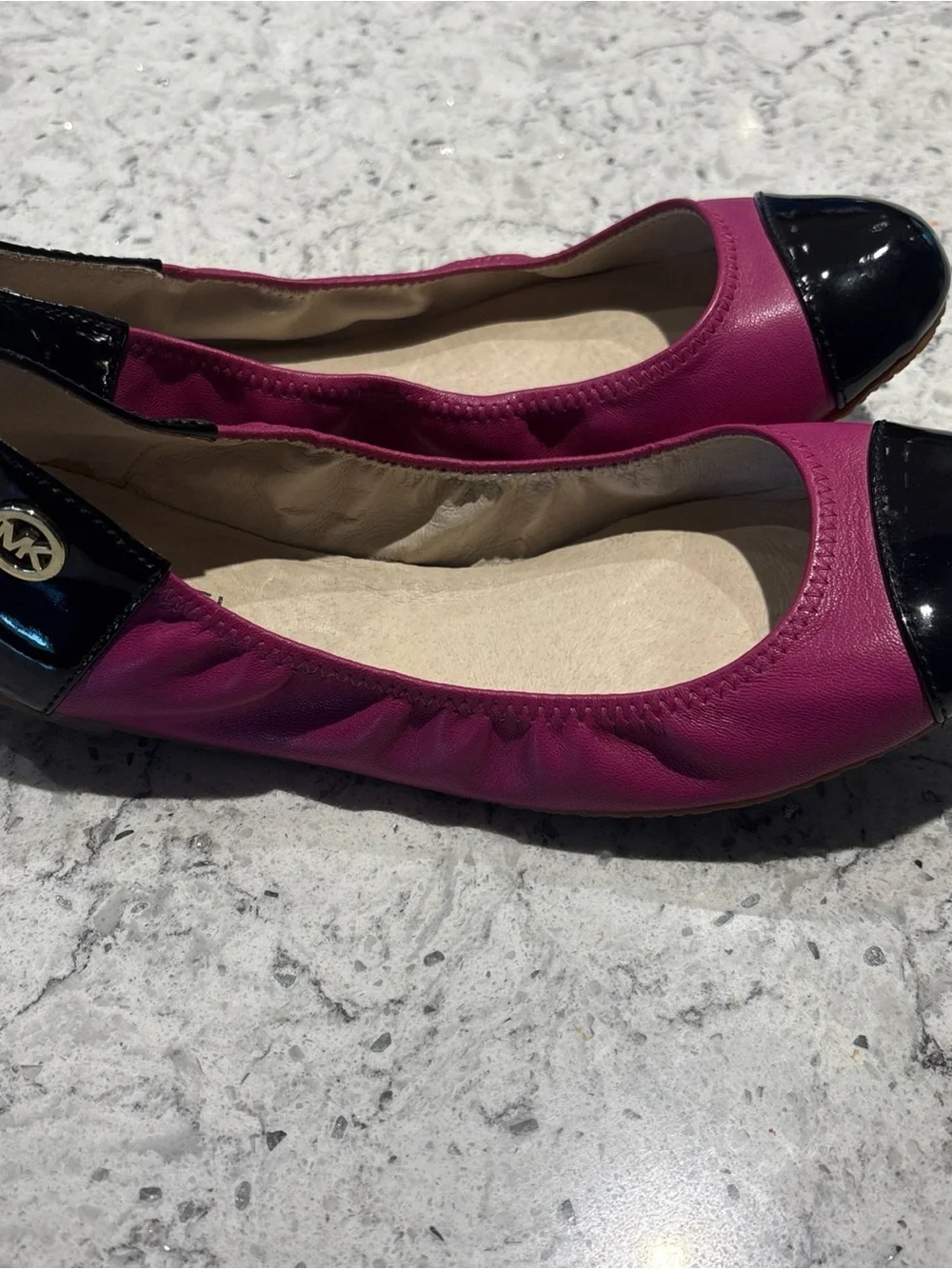 Michael Kors Fuchsia and Black Cap Toe Ballet Flats